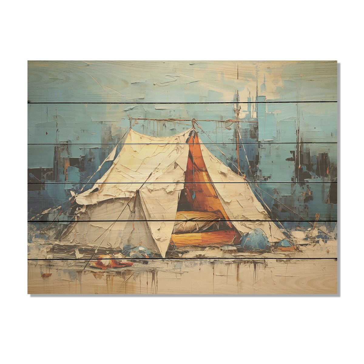 DESIGN ART "Camping Tent Outdoor Adventure I" Camping Travel Wood Wall Decor - Country Wood Panel On Natural Pine Wood