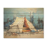 DESIGN ART "Camping Tent Outdoor Adventure I" Camping Travel Wood Wall Decor - Country Wood Panel On Natural Pine Wood