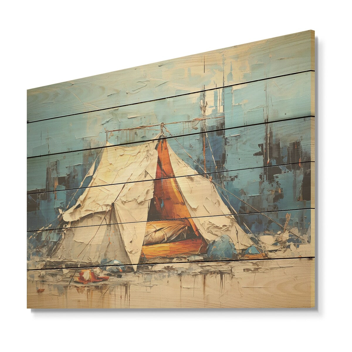 DESIGN ART "Camping Tent Outdoor Adventure I" Camping Travel Wood Wall Decor - Country Wood Panel On Natural Pine Wood