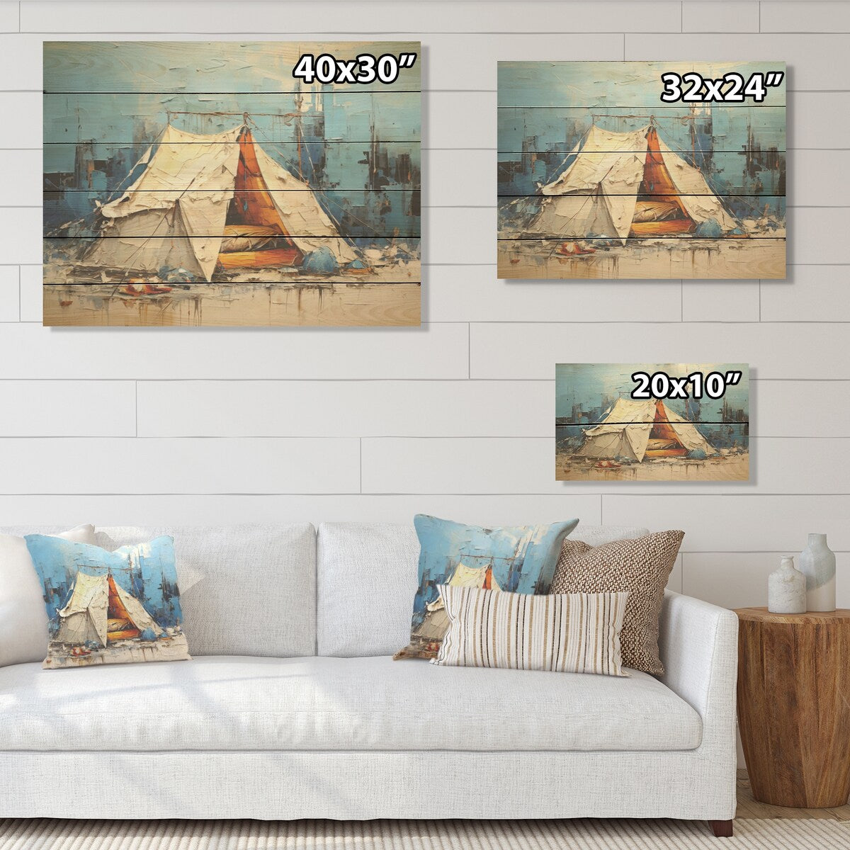 DESIGN ART "Camping Tent Outdoor Adventure I" Camping Travel Wood Wall Decor - Country Wood Panel On Natural Pine Wood