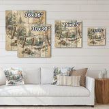 DESIGN ART "Camping Van Charm In Winter I" Camping Travel Wood Wall Decor Country Grey Wood Panel On Natural Pine Wood