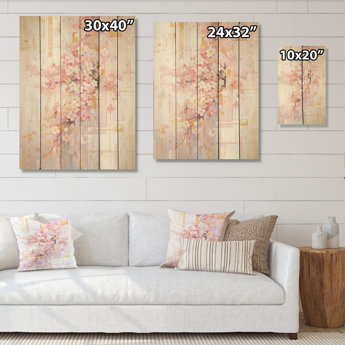 DESIGN ART "Contemporary Cherry Blossom Bold Stripes" Cherry Wood Wall Art Traditional Wood Panel On Natural Pine Wood