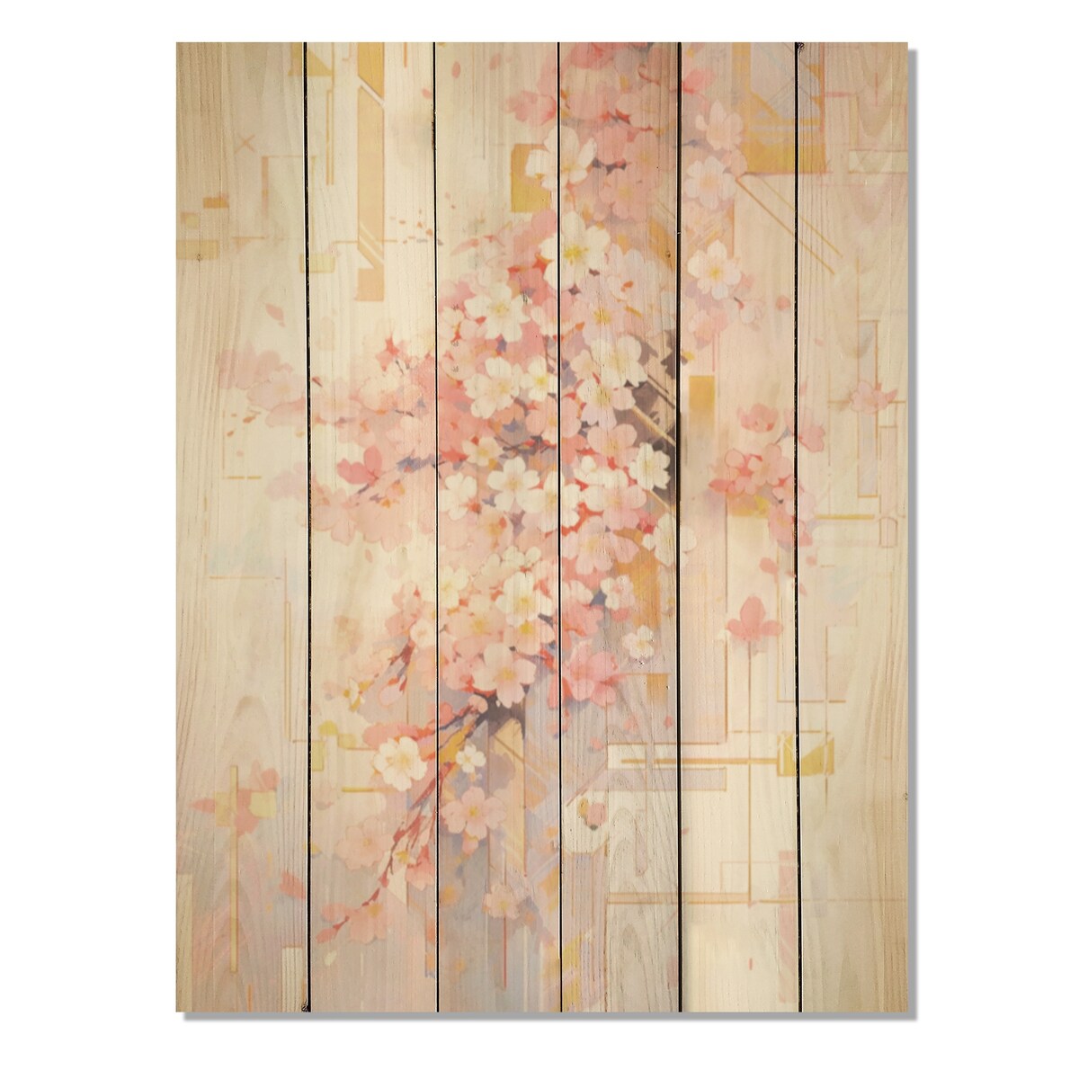 DESIGN ART "Contemporary Cherry Blossom Bold Stripes" Cherry Wood Wall Art Traditional Wood Panel On Natural Pine Wood