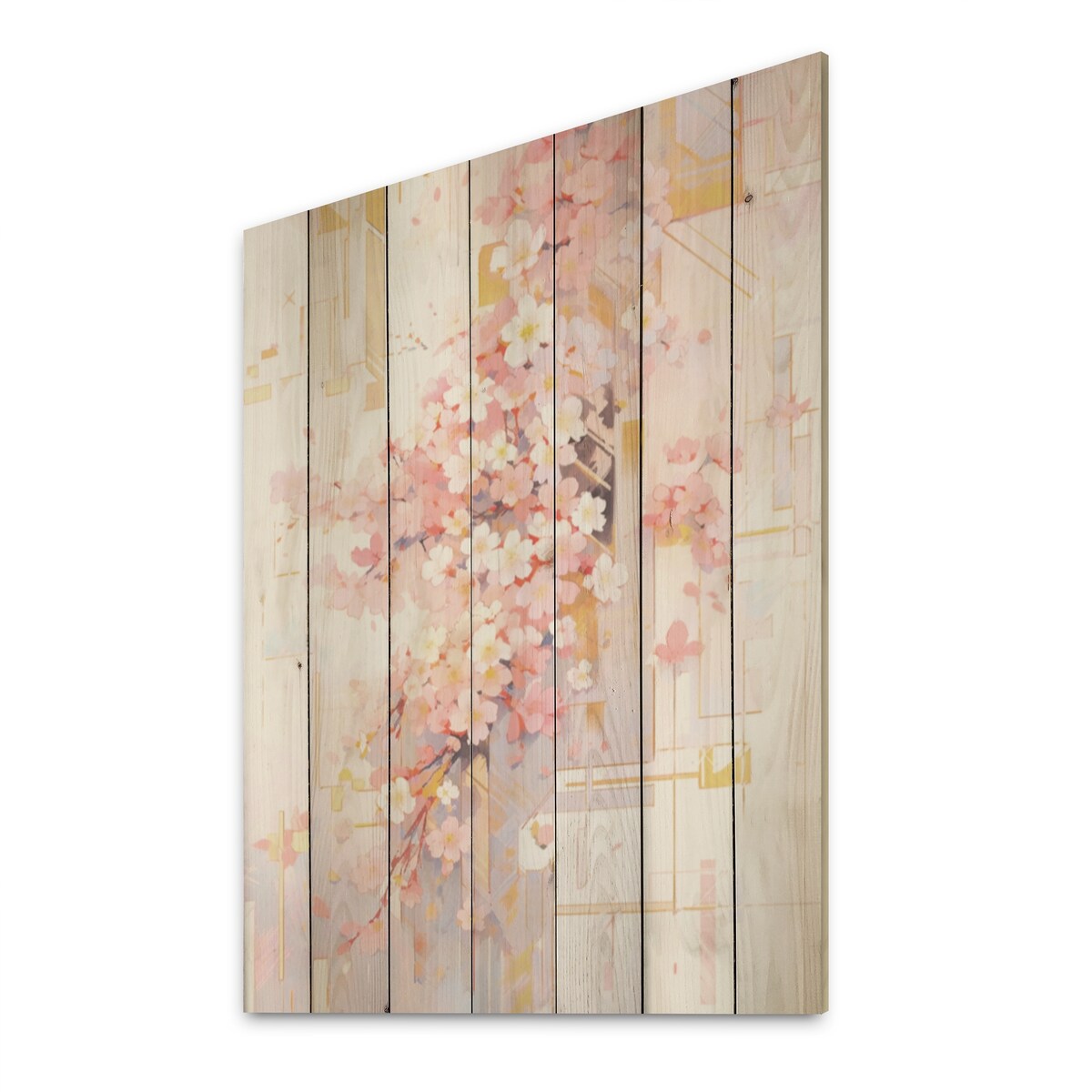 DESIGN ART "Contemporary Cherry Blossom Bold Stripes" Cherry Wood Wall Art Traditional Wood Panel On Natural Pine Wood