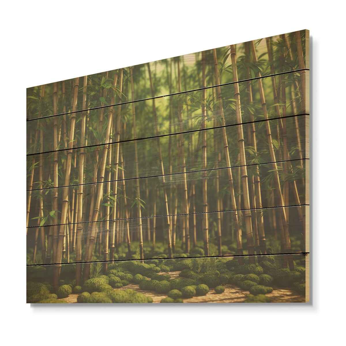 DESIGN ART "Dynamic Light Bamboo Grove" Bamboo Wood Wall Decor - Traditional Green Wood Panel On Natural Pine Wood