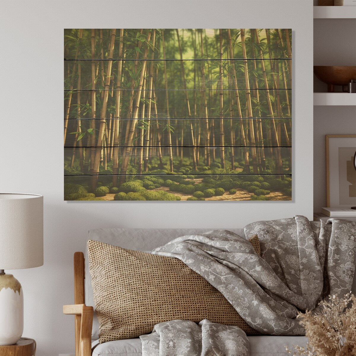 DESIGN ART "Dynamic Light Bamboo Grove" Bamboo Wood Wall Decor - Traditional Green Wood Panel On Natural Pine Wood