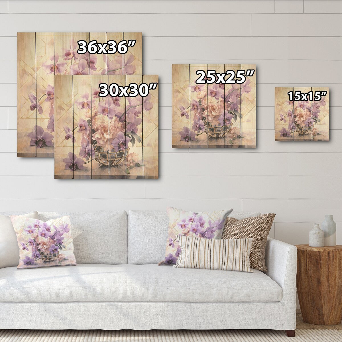 DESIGN ART "Elegant Geometry Purple Bouquet I" Bouquet Wood Wall Decor - Traditional Wood Panel On Natural Pine Wood