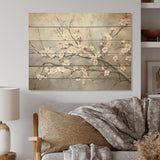 DESIGN ART "Minimalism Grey And Beige Cherry Blossom I" Cherry Blossom Wall Art Grey Wood Panel On Natural Pine Wood