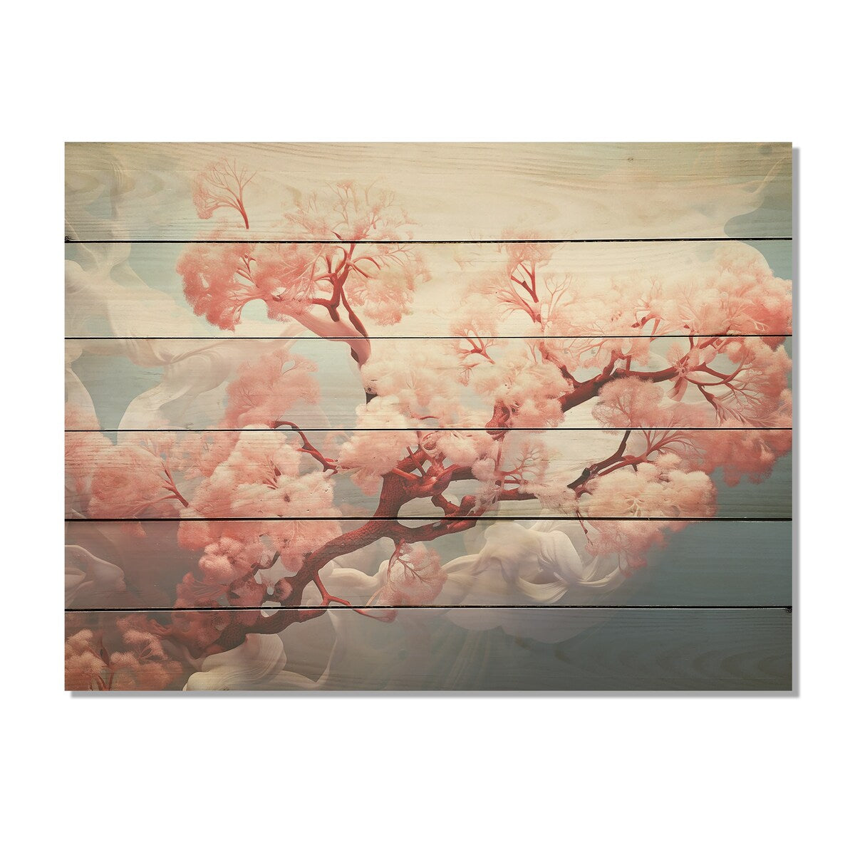 DESIGN ART "Pink Sea Whip Elegance" Coastal Coral Under Water Wall Art Pink Wood Panel On Natural Pine Wood