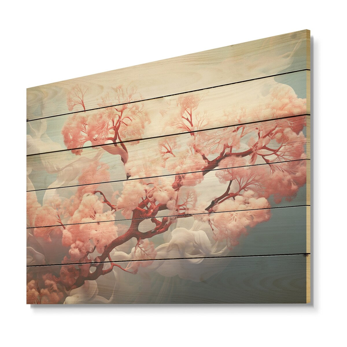 DESIGN ART "Pink Sea Whip Elegance" Coastal Coral Under Water Wall Art Pink Wood Panel On Natural Pine Wood