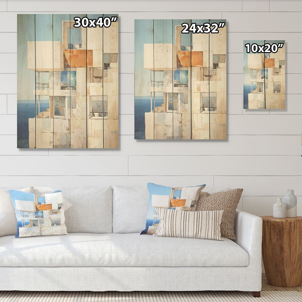 DESIGN ART "Soft Color Cubic Beach House" Coastal Windows Wood Wall Decor - Beige Wood Panel On Natural Pine Wood