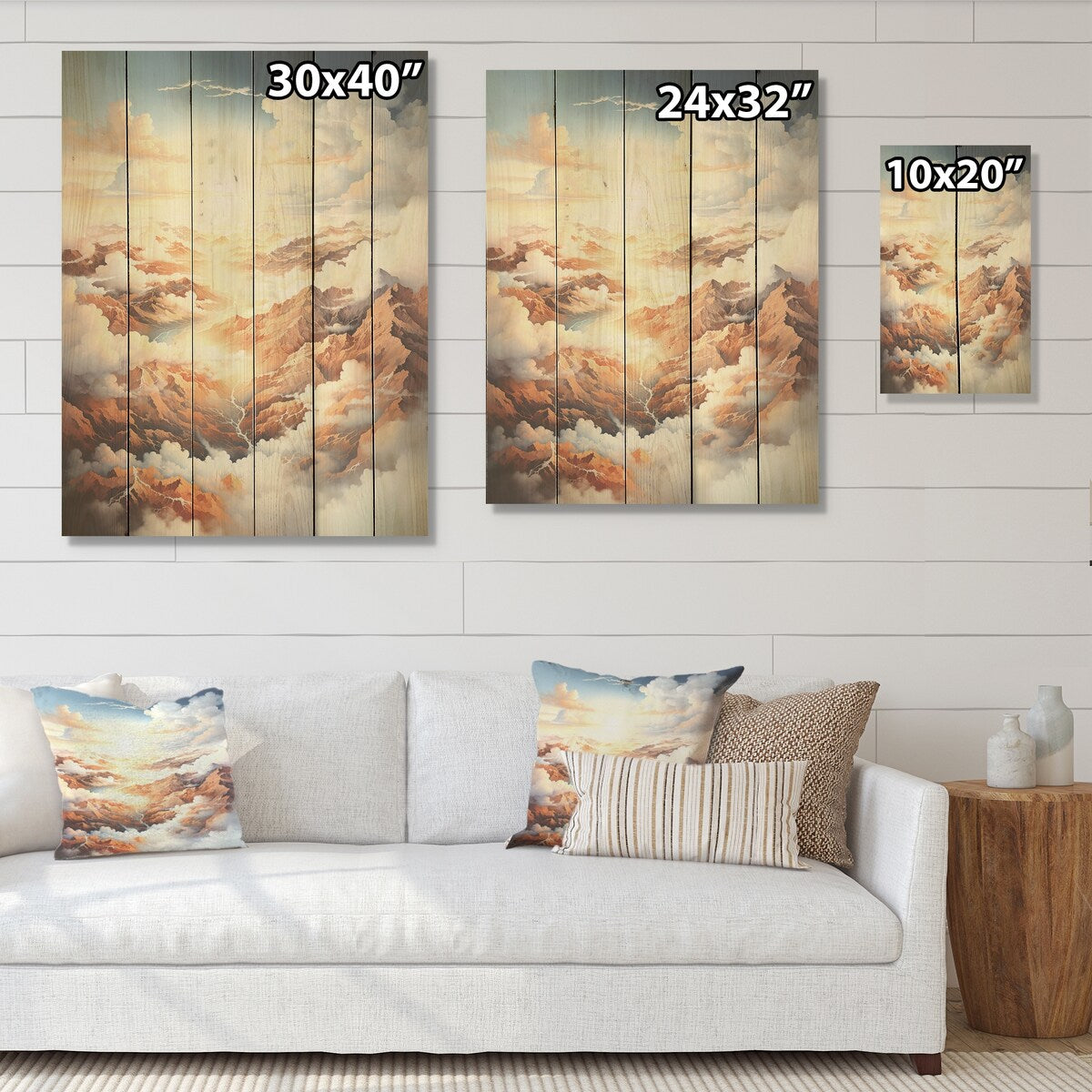 DESIGN ART "White Brown Clouds Scenery Minimalism" Clouds Wood Wall Art - Traditional Wood Panel On Natural Pine Wood