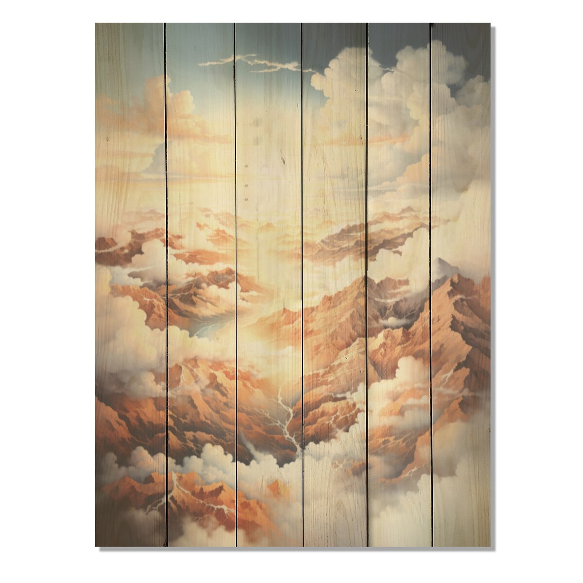 DESIGN ART "White Brown Clouds Scenery Minimalism" Clouds Wood Wall Art - Traditional Wood Panel On Natural Pine Wood