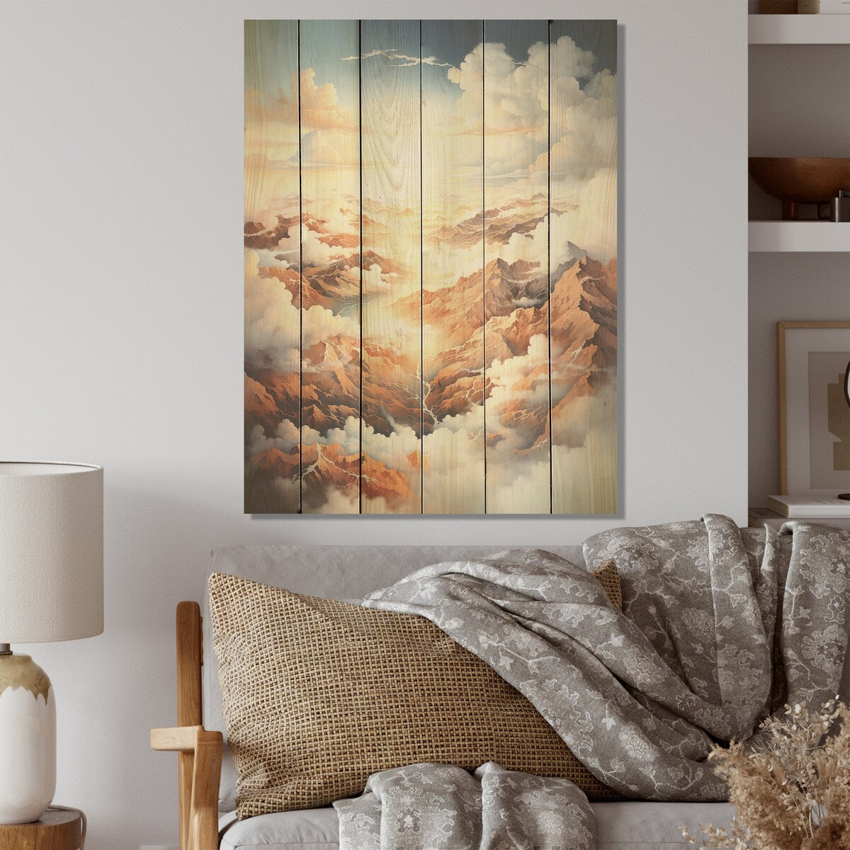 DESIGN ART "White Brown Clouds Scenery Minimalism" Clouds Wood Wall Art - Traditional Wood Panel On Natural Pine Wood