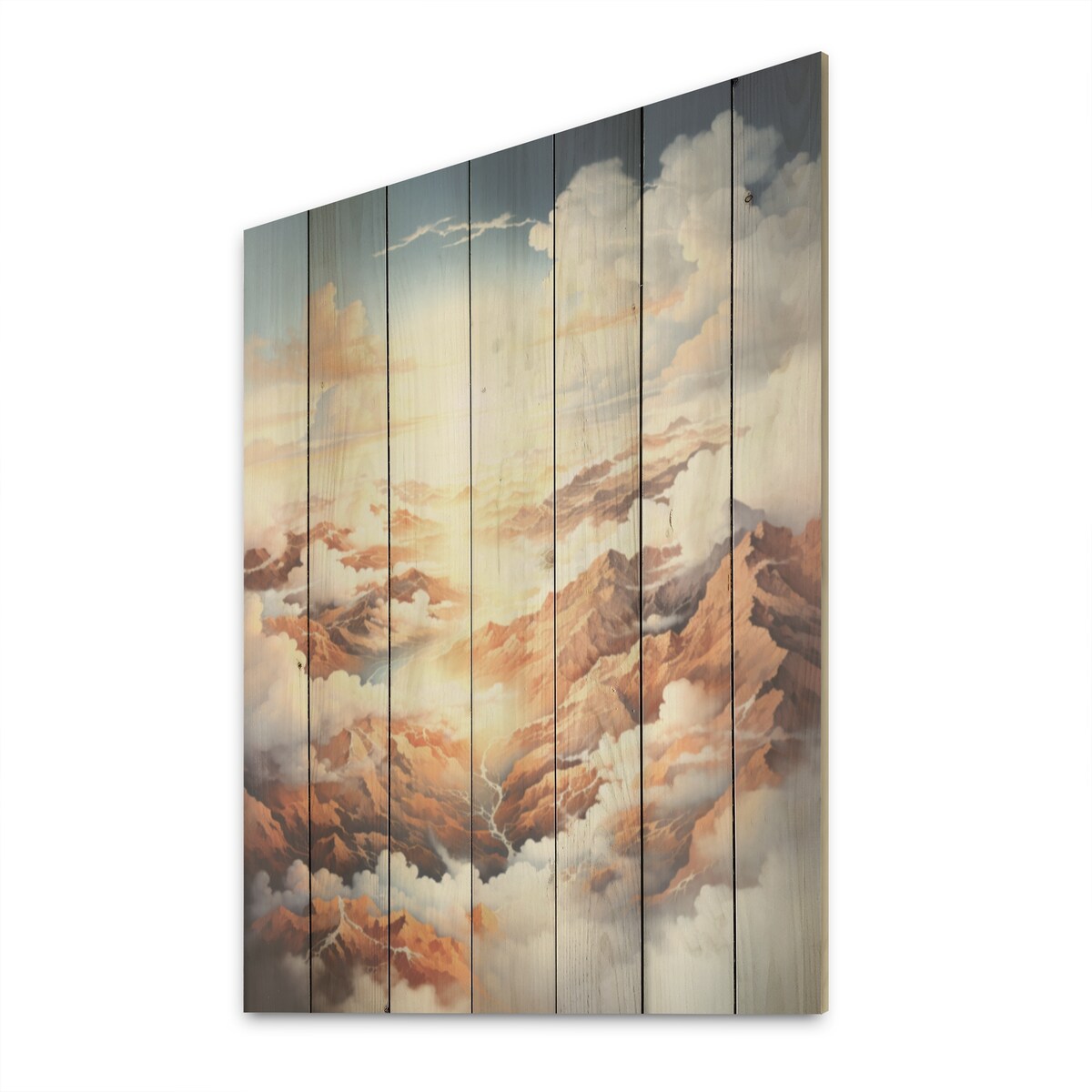 DESIGN ART "White Brown Clouds Scenery Minimalism" Clouds Wood Wall Art - Traditional Wood Panel On Natural Pine Wood
