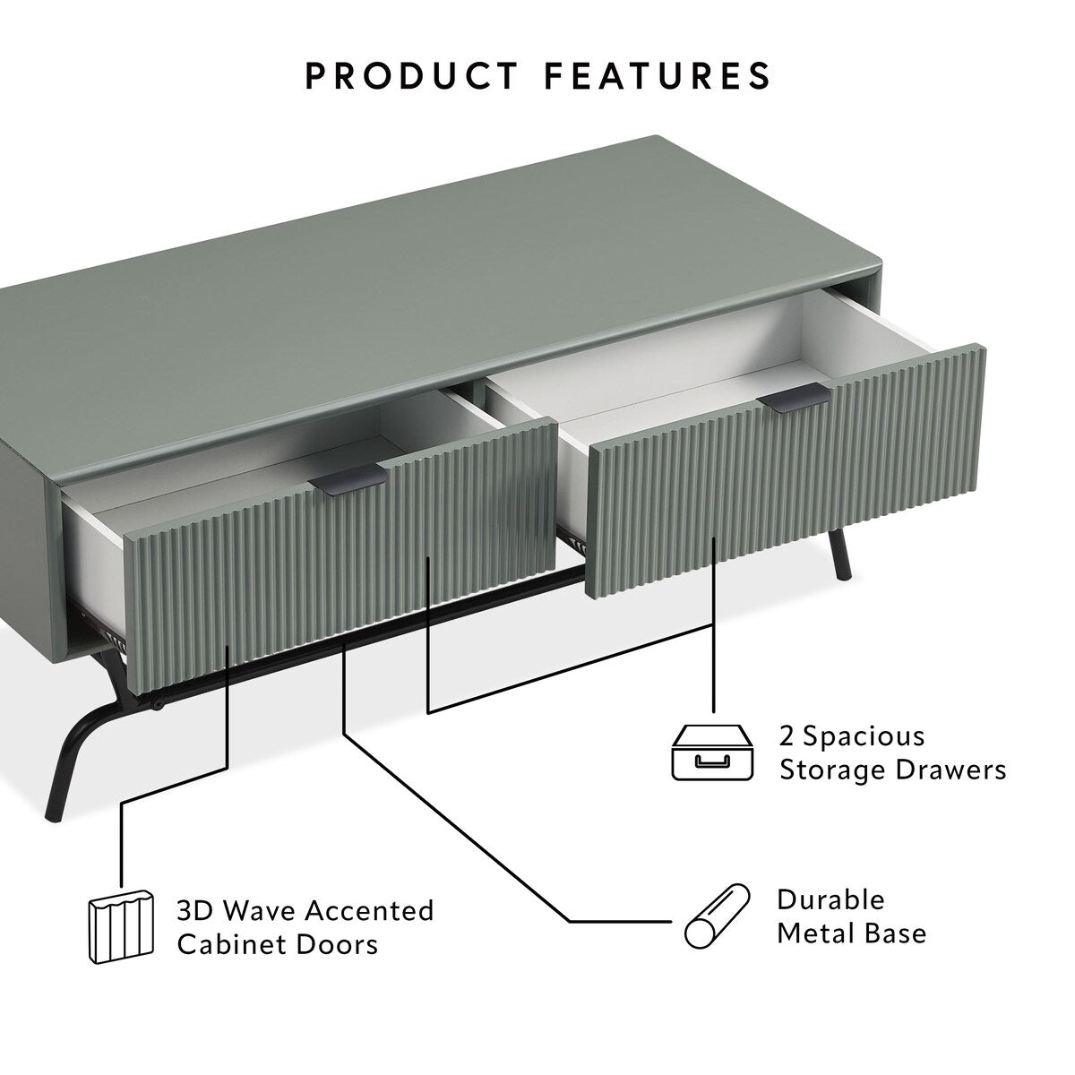 DH BASIC 2-Piece Modern Coffee Table and End Table Set with 3D Wave Accented Drawers by Denhour