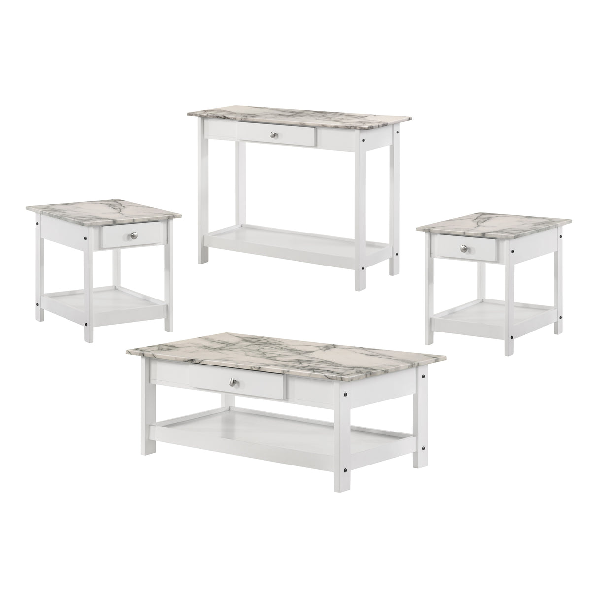DH BASIC Transitional Rubberwood 4-Piece Open-Shelf Coffee Table Set with Drawer by Denhour
