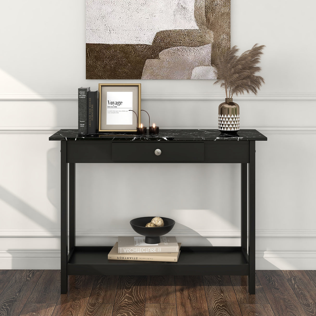 DH BASIC Transitional Rubberwood 4-Piece Open-Shelf Coffee Table Set with Drawer by Denhour