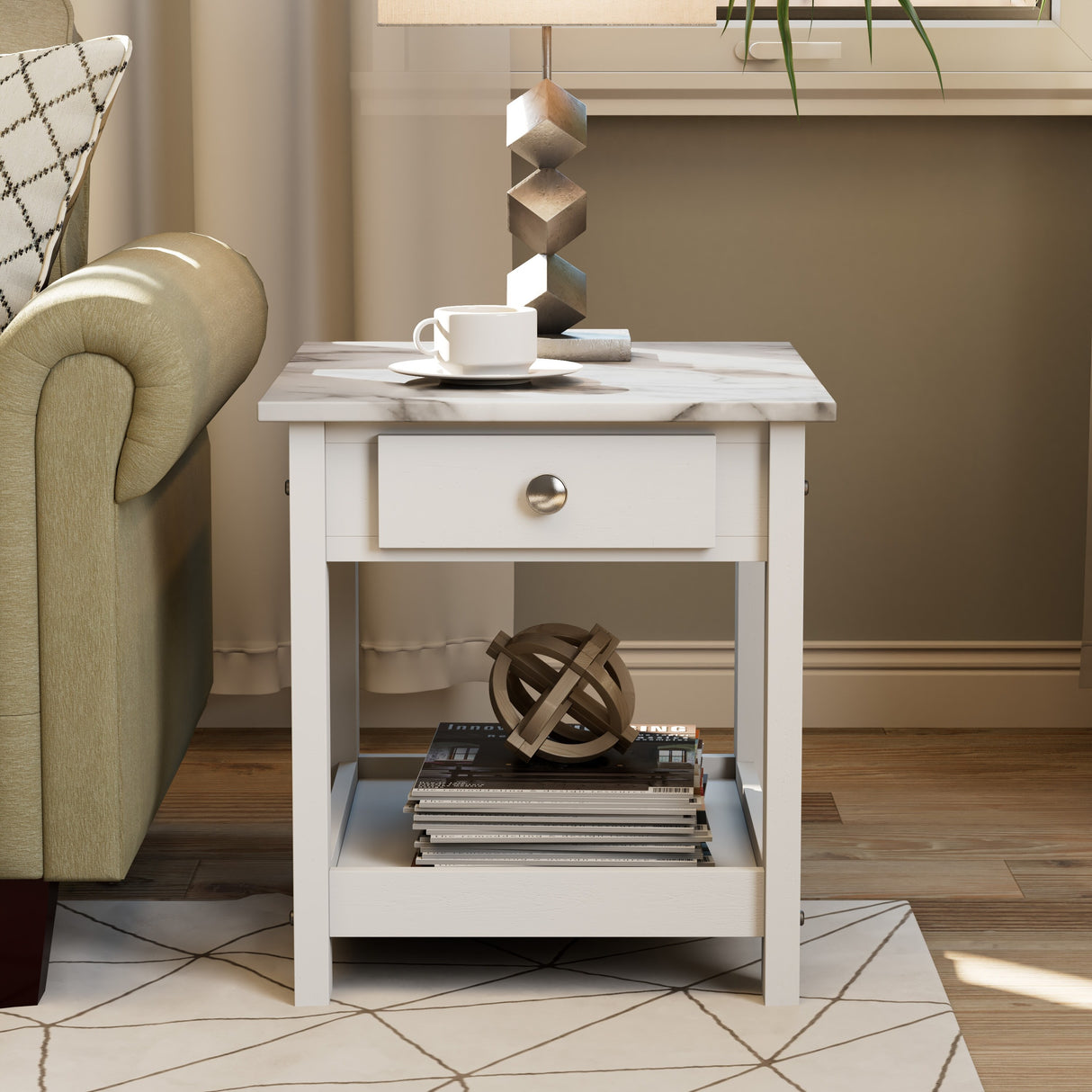 DH BASIC Transitional Rubberwood 4-Piece Open-Shelf Coffee Table Set with Drawer by Denhour