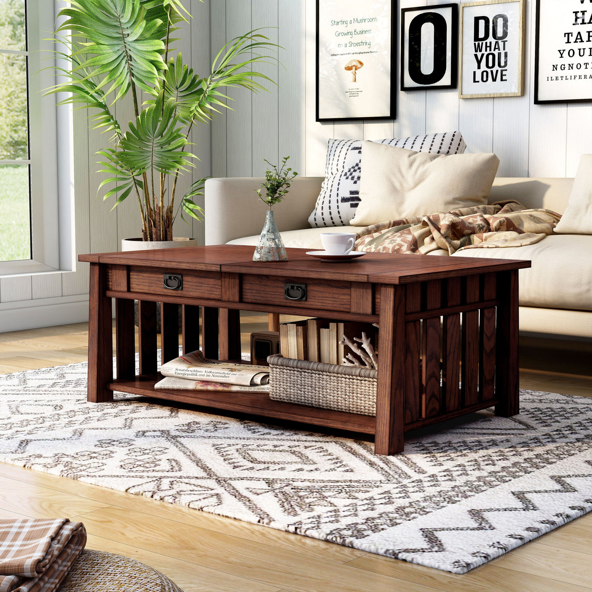 DH BASIC Mission 46-inch Wood Lift Top Coffee Table