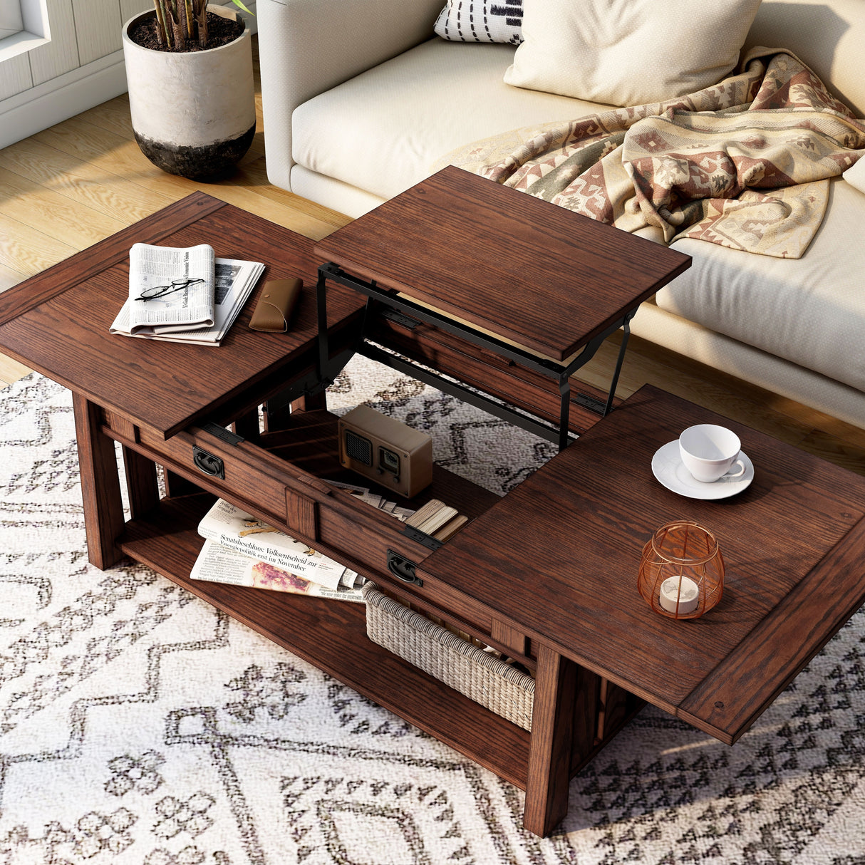 DH BASIC Mission 46-inch Wood Lift Top Coffee Table