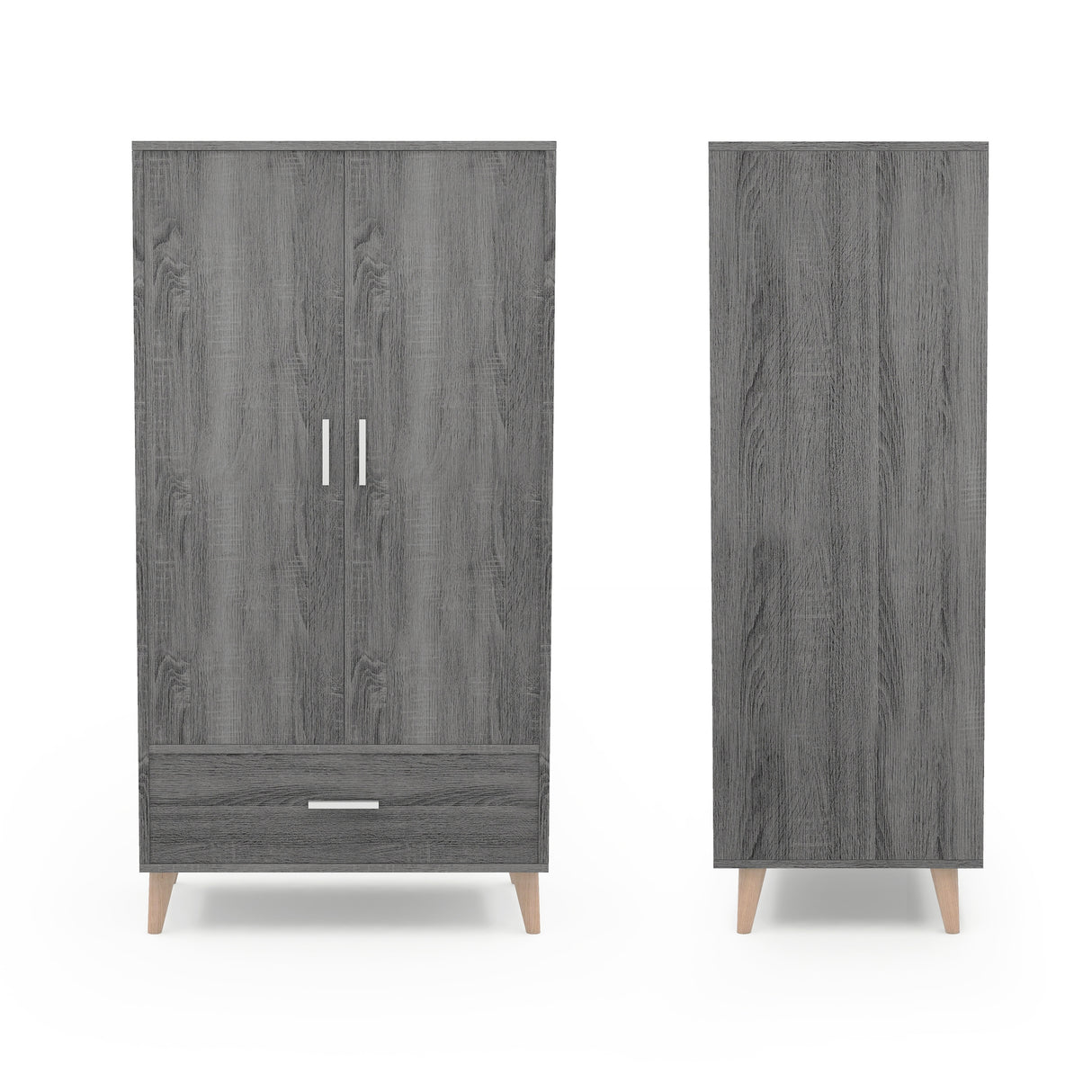 DH BASIC Mid-Century Modern Distressed Grey 1-Drawer Wardrobe Armoire by Denhour