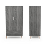 DH BASIC Mid-Century Modern Distressed Grey 1-Drawer Wardrobe Armoire by Denhour