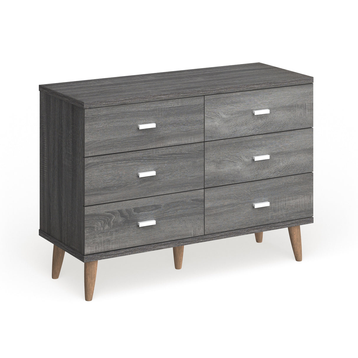 DH BASIC Mid-Century Modern Distressed Grey 47-inch Wide 6-Drawer Dresser with Bar Pulls by Denhour