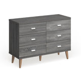 DH BASIC Mid-Century Modern Distressed Grey 47-inch Wide 6-Drawer Dresser with Bar Pulls by Denhour