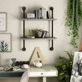 DH BASIC Industrial Vintage Grey 32-Inch Metal 2-Tier Wall Shelf by Denhour