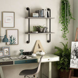 DH BASIC Industrial Vintage Grey 32-Inch Metal 2-Tier Wall Shelf by Denhour