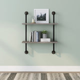 DH BASIC Industrial Vintage Grey 32-Inch Metal 2-Tier Wall Shelf by Denhour