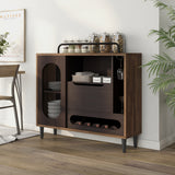 DH BASIC Mid-Century Modern Light Hickory Six Bottle Wine Buffet by Denhour