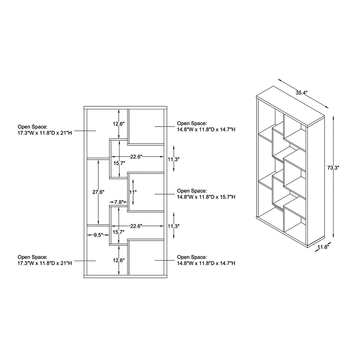 DH BASIC Modern 73-inch 8-Open Shelf Display Bookcase by Denhour