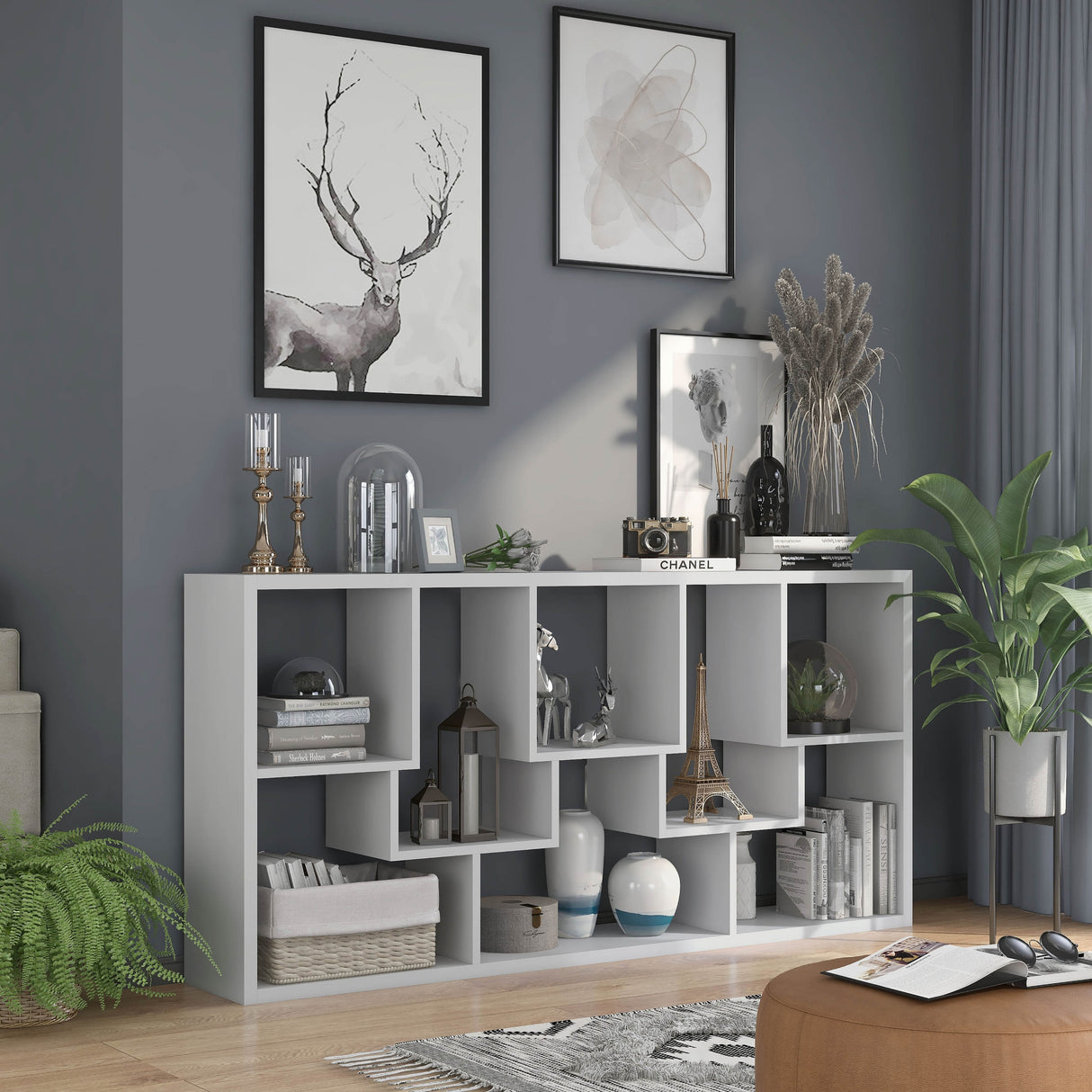 DH BASIC Modern 73-inch 8-Open Shelf Display Bookcase by Denhour