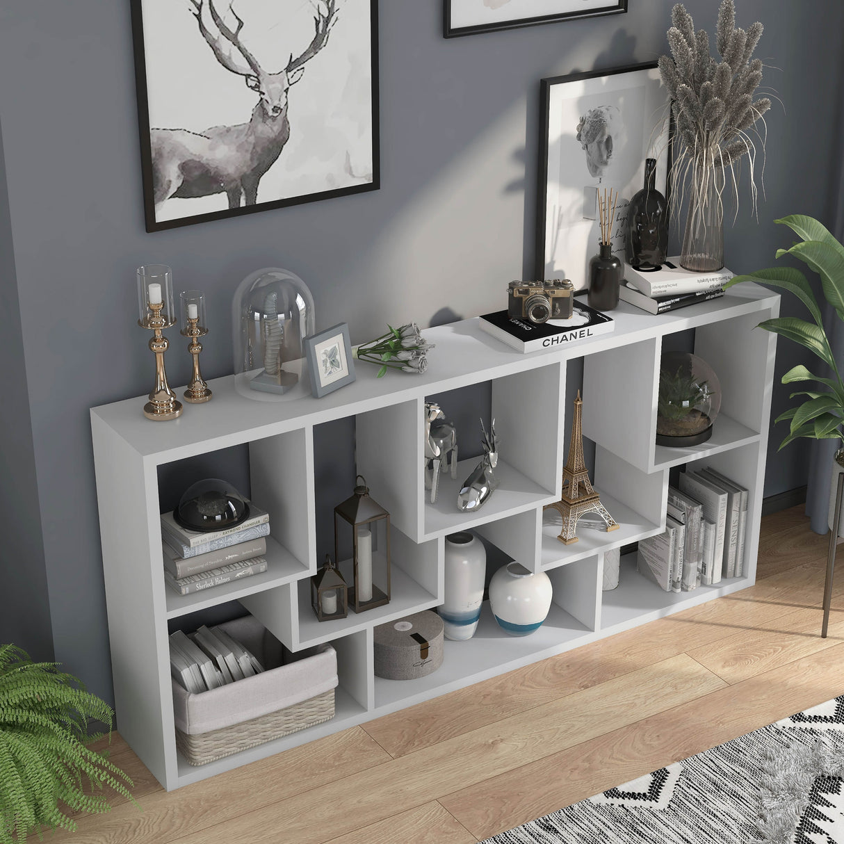 DH BASIC Modern 73-inch 8-Open Shelf Display Bookcase by Denhour