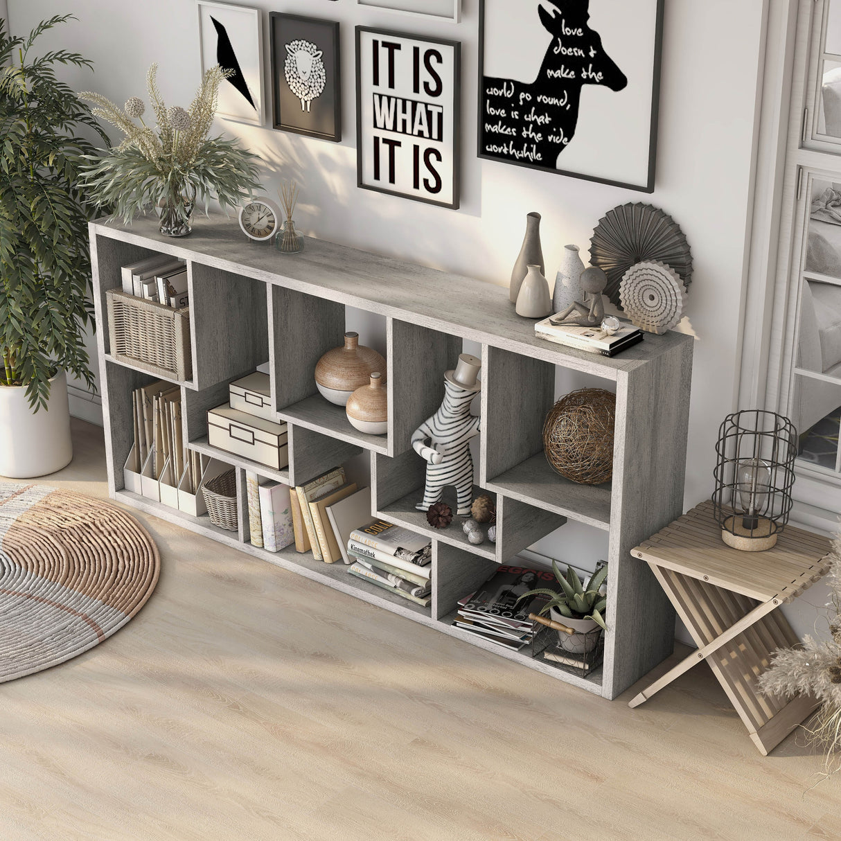 DH BASIC Modern 73-inch 8-Open Shelf Display Bookcase by Denhour