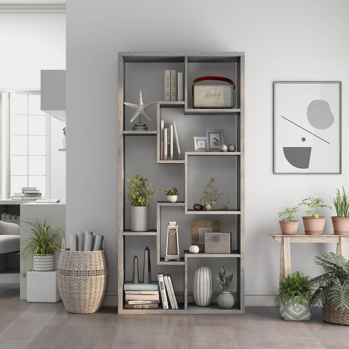 DH BASIC Modern 73-inch 8-Open Shelf Display Bookcase by Denhour