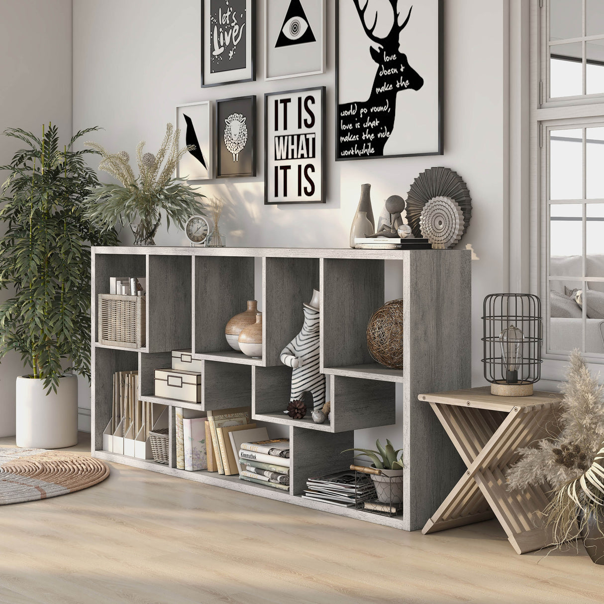 DH BASIC Modern 73-inch 8-Open Shelf Display Bookcase by Denhour