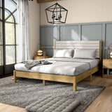 DH BASIC Modern Channel Tufted Upholstered Queen Platform Bed with Solid Wood Slats by Denhour