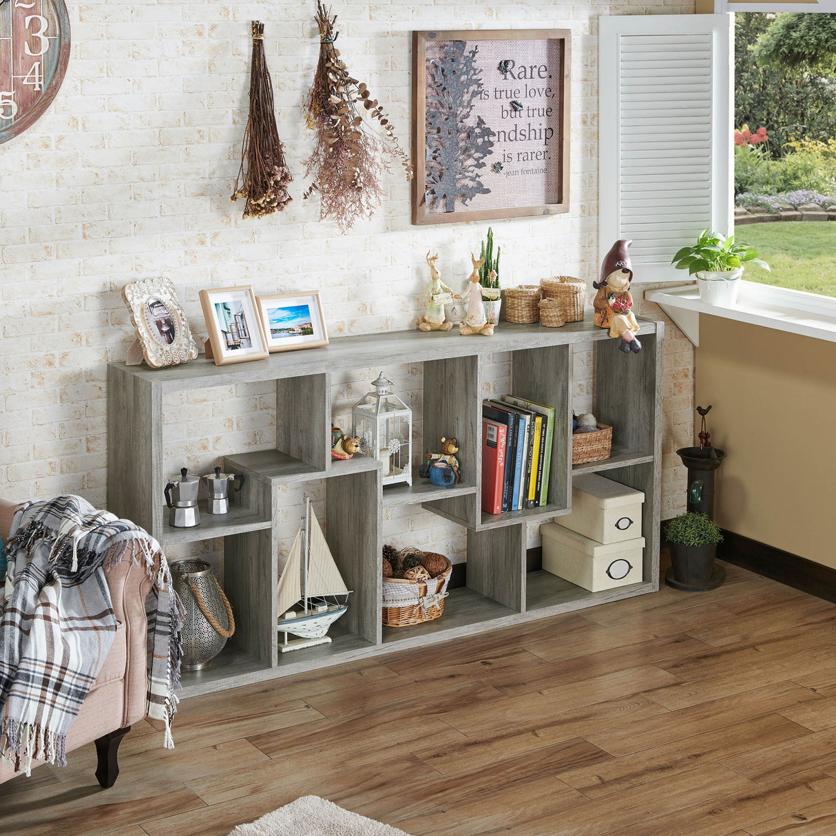 DH BASIC Modern Grey 71-inch 8-Open Shelf Display Bookcase by Denhour