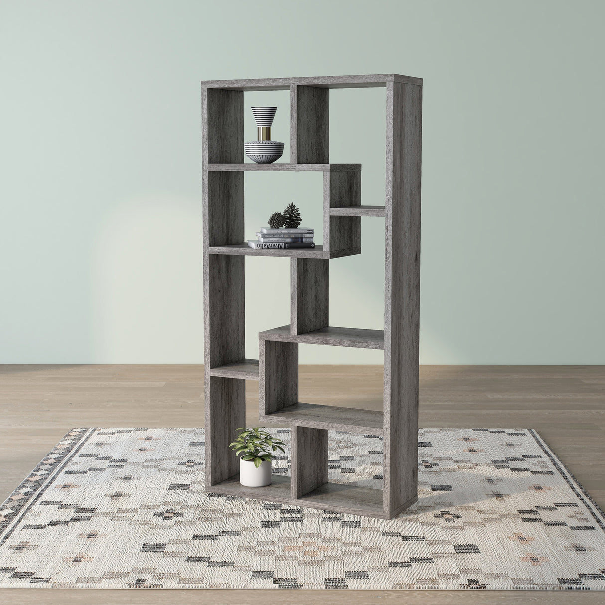 DH BASIC Modern Grey 71-inch 8-Open Shelf Display Bookcase by Denhour