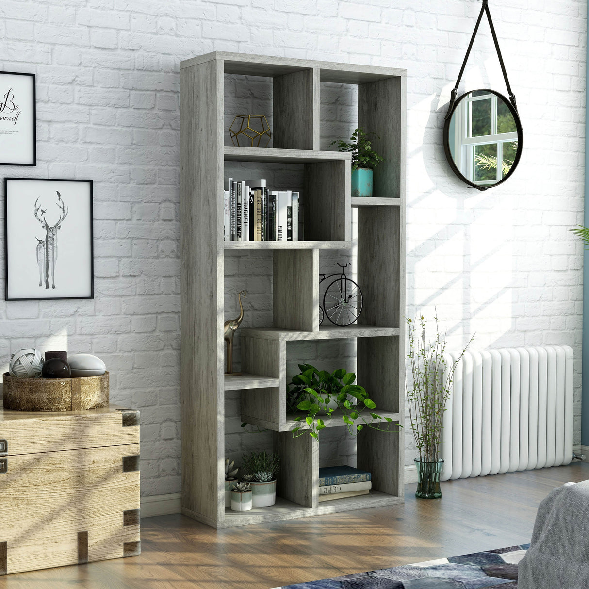 DH BASIC Modern Grey 71-inch 8-Open Shelf Display Bookcase by Denhour