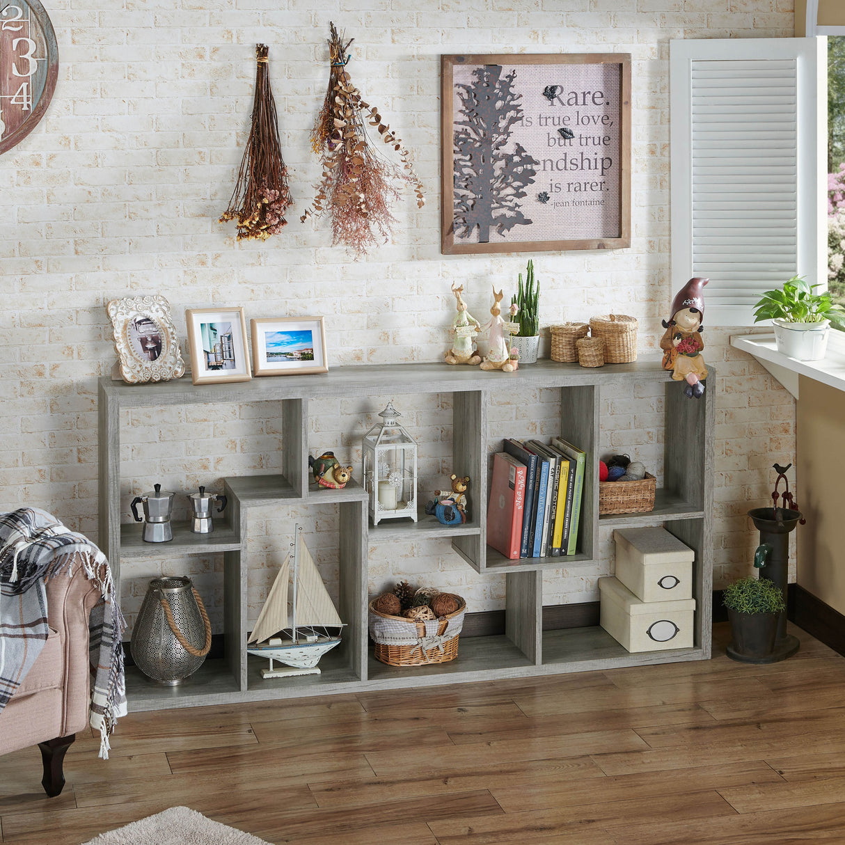 DH BASIC Modern Grey 71-inch 8-Open Shelf Display Bookcase by Denhour
