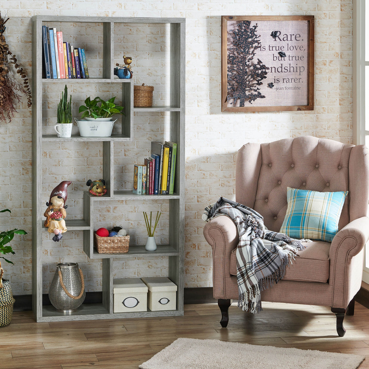 DH BASIC Modern Grey 71-inch 8-Open Shelf Display Bookcase by Denhour