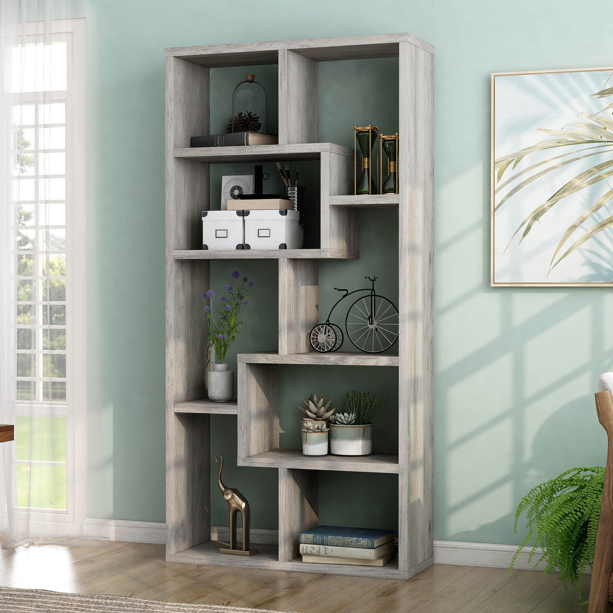 DH BASIC Modern Grey 71-inch 8-Open Shelf Display Bookcase by Denhour
