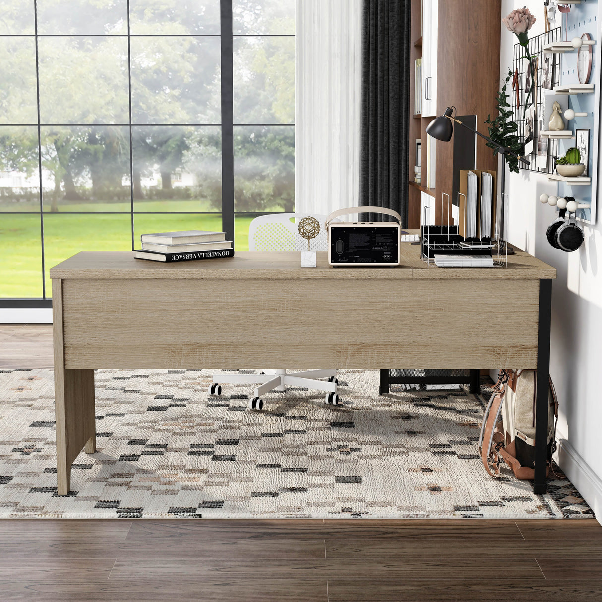 DH BASIC Industrial Natural Oak 65-inch Metal L-Shaped Standing Desk by Denhour