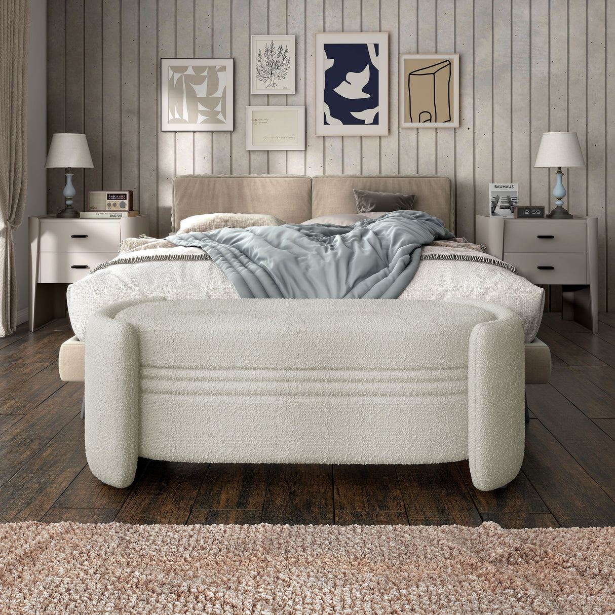 DH BASIC Pressice Contemporary Boucle Storage Bench for Bedroom Entryway by Denhour