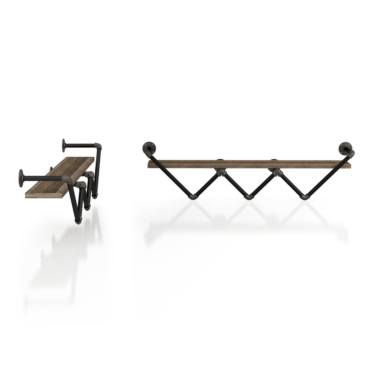 DH BASIC Industrial Reclaimed Oak 50-Inch Metal 1-Tier Wall Shelf by Denhour