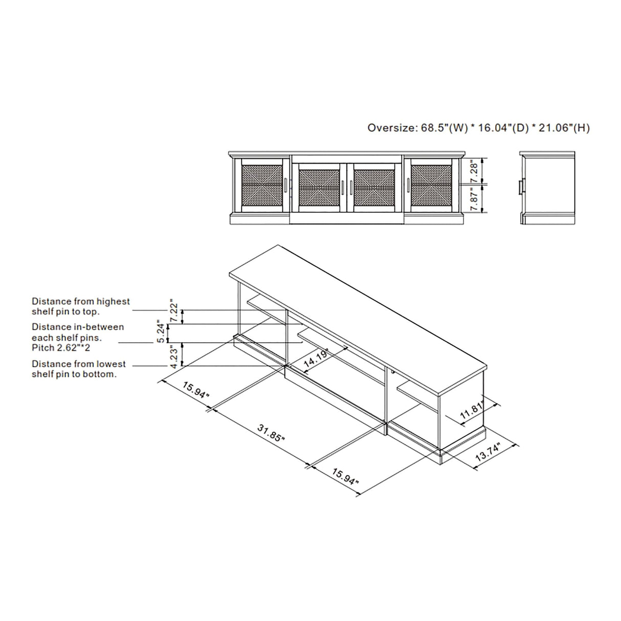 DH BASIC Rustic Reclaimed Oak 69-inch Wide 6-Shelf TV Stand by Denhour